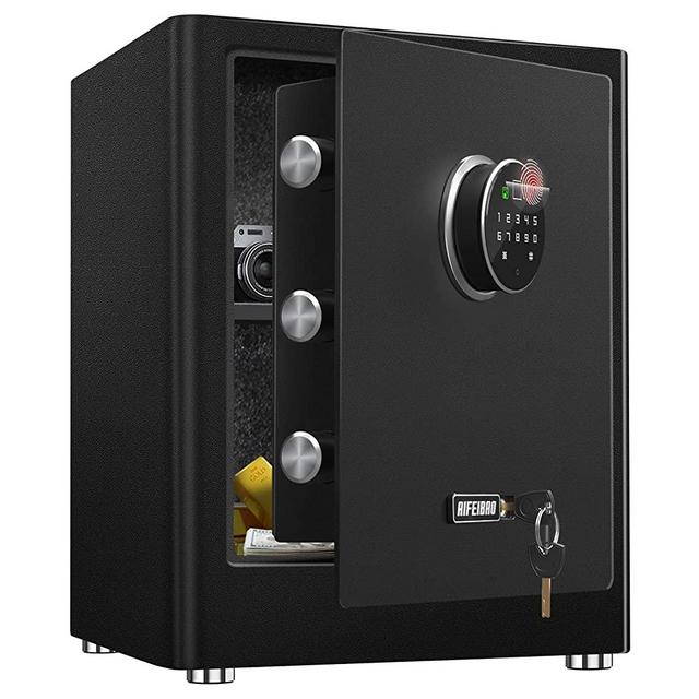 AIFEIBAO Deluxe Touch Screen Small Fireproof Safe Box caja fuerte Home Security Safes with Biometric Fingerprint Hidden Password, Digital Safe for Office Hotel Dorm Money (1.67 Cubic Feet Black)