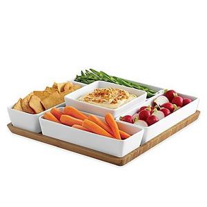 B. Smith 6-Piece Multi Server with Porcelain Bowls and Bamboo Tray Set