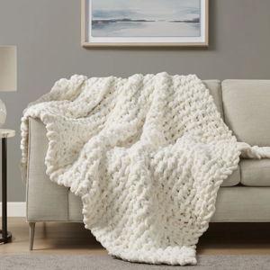 Chenille Chunky Knit Luxurious Soft Handmade Throw - Ivory