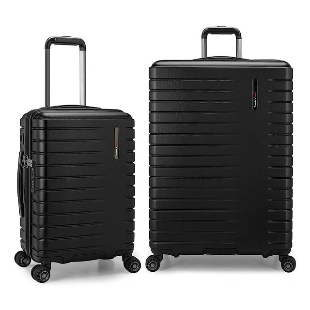 Traveler's Choice Archer Polycarbonate Hardside Spinner Luggage Set, Tie Down Straps, Black, 2-Piece