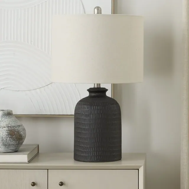 24" Black Textured Terracotta Table Lamp - Nourison