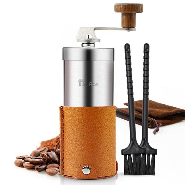 Portable Manual Coffee Grinder Set Professional Conical Ceramic Burrs Stainless Steel Grinder Easy to Clean for Home Travel Outdoor (Brown)