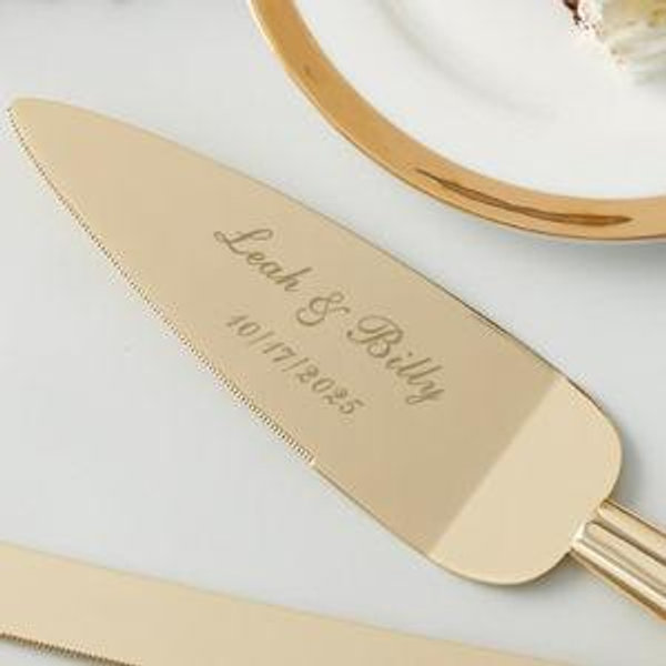 Personalized Classic Gold Engraved Cake Knife & Server Set