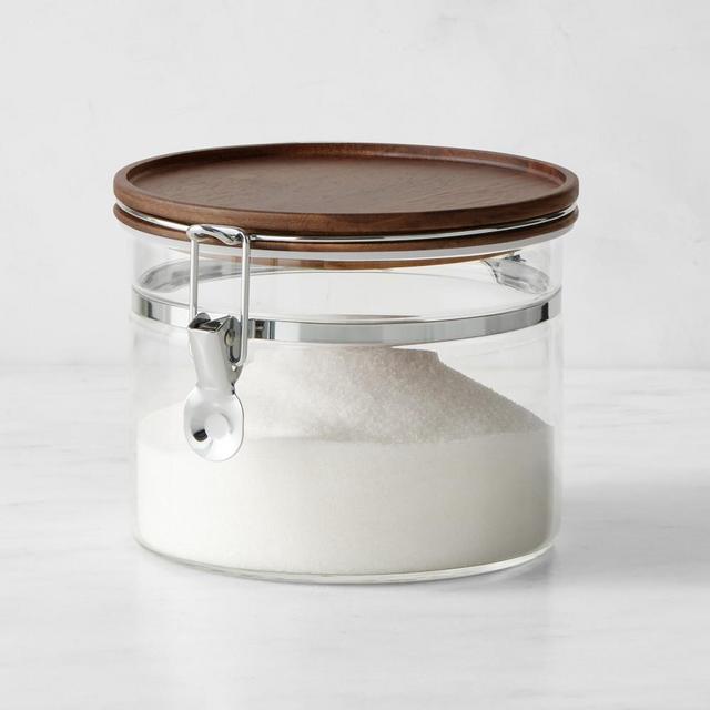 Hold Everything Stacking Glass Canister with Clamp, Dark Wood, Medium