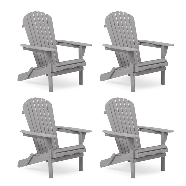 Wooden Folding Adirondack Chair Set of 4, Pre-Assembled BackRest Wood Lounge Chair for Outdoor Patio Garden Lawn Backyard Deck Pool Beach Firepit
