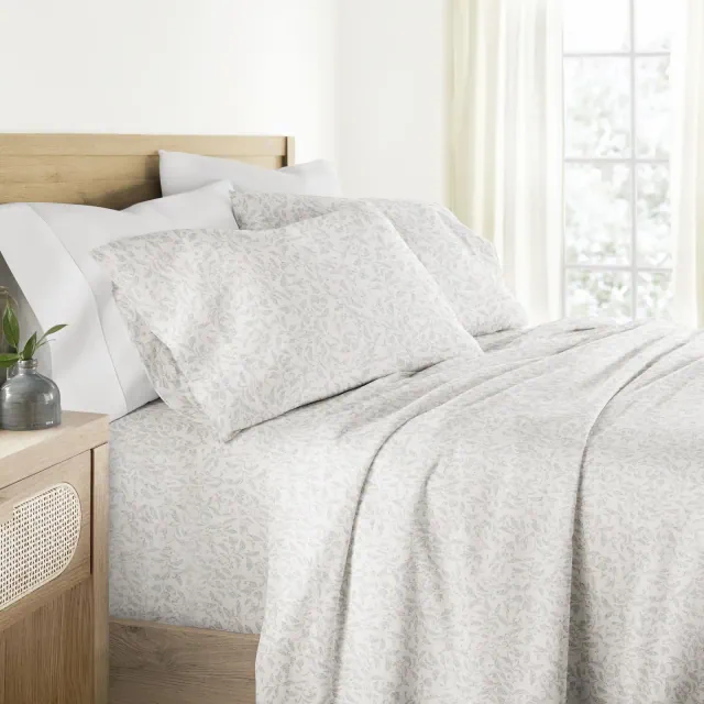 Romantic Vines Cotton Sheet Set – 300 TC Sateen Cotton, Machine Washable, Soft & Stylish Pattern - Becky Cameron, Eucalyptus, King