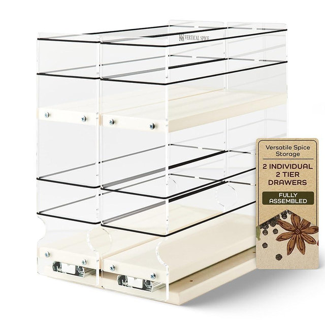 Vertical Spice - Large Pullout Sliding Spice Rack Organizer - 2 Individual 2 Tier Drawers - Premium Rolling Seasoning Holder/Caddy for Hidden Pantry Storage - Made in USA (6.9''W x 10.75" H x 10.6''D)