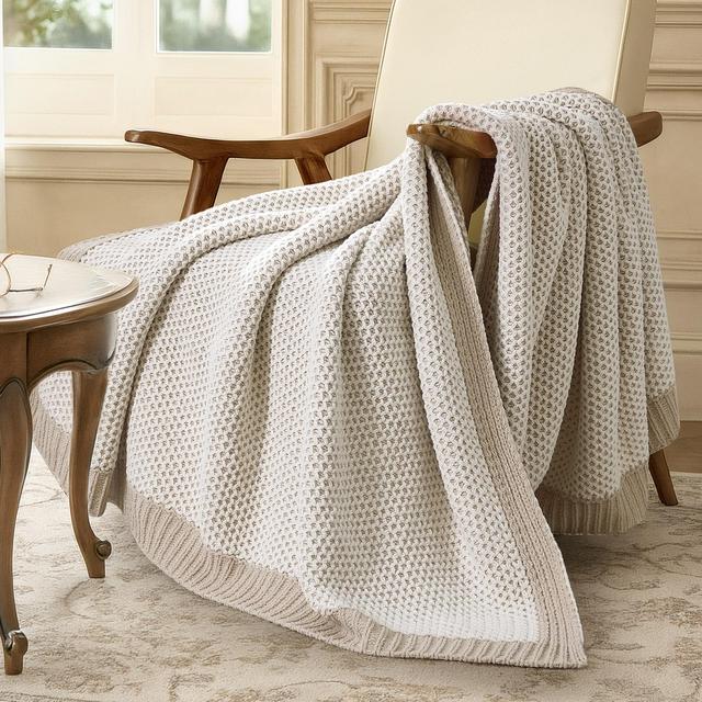 Reversible Chenille Honeycomb Knit Cozy Throw Blanket, Lightweight Soft Warmth-Amelie Home