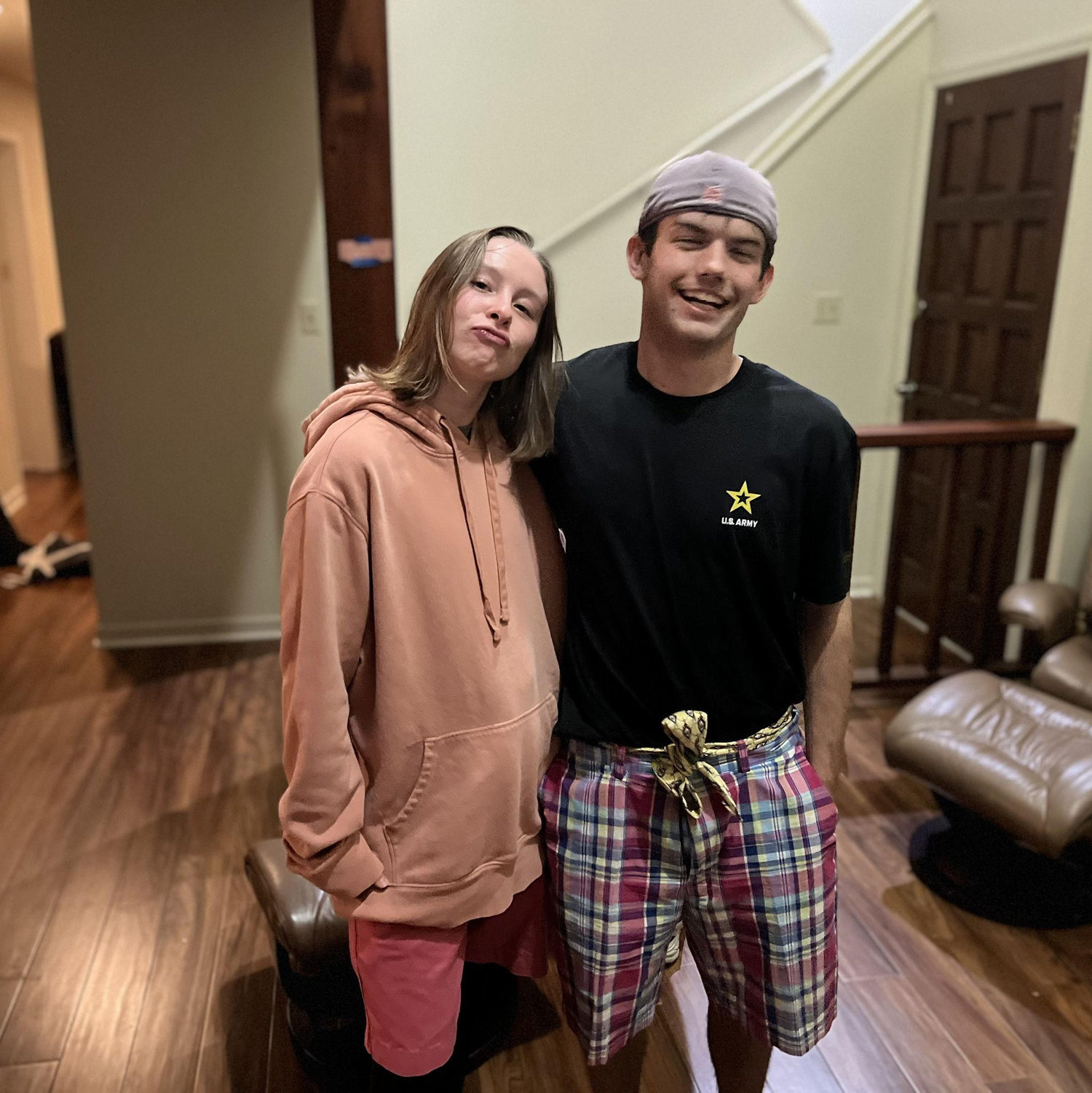 Our first photo together being silly at House Church!