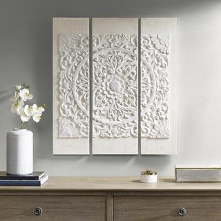 Wooden Mandala White 3D Embellished Canvas