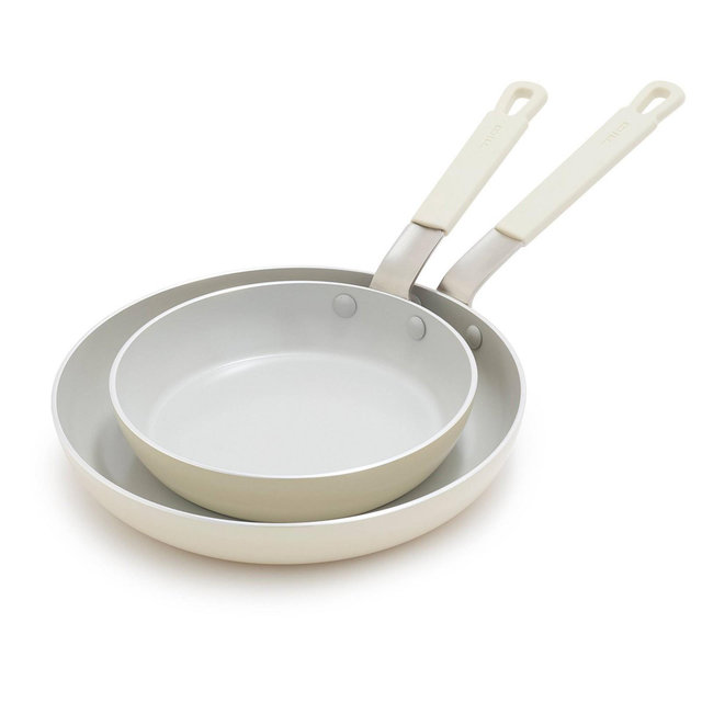 Bobby Flay 2pk Ceramic Nonstick Aluminum Fry Pan Set Cream