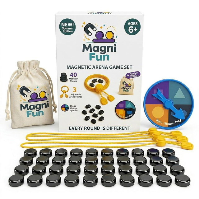 Magnetic Chess Game, Magnet Game with String, Spinner & 40 Magnetic Stones, 2-4 Player Strategy Board Game for Kids, Teens & Adults, Family Game Night, Tabletop Activity for Travel, Party & Camping
