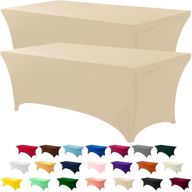 Utopia Kitchen 6FT Spandex Tablecloth [2 Pack, Champagne] 200 GSM Stretch, Fitted, Washable and Wrinkle Resistant Table Cloth Rectangle Cover for Trade Shows, Wedding, Parties [72Lx30Wx30H Inch]