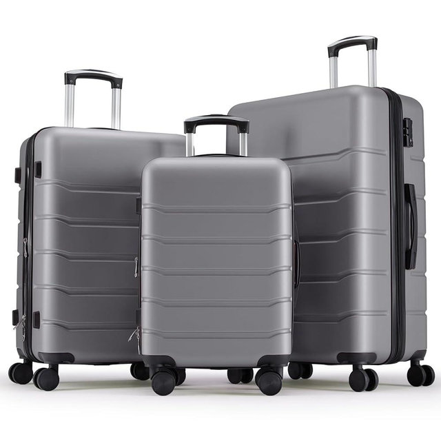OLIXIS 3-Piece Luggage Set, Carry On Suitcases with Spinner Wheels, Expandable Travel Luggage with TSA Approved Lock & ABS Hard Shell, Deep Grey, 20/24/28 Inch