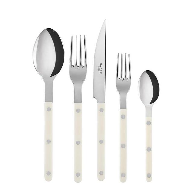SABRE PARIS - 20-Piece Flatware Set For 4 - Bistrot Collection - Knives, Forks, Soup Spoons, Teaspoons & Dessert Forks - Stainless Steel & Nylon - Dishwasher Safe - Ivory - Brilliant Finish