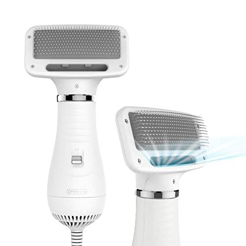 iPettie Pet Hair Dryer, Quiet, 2 Heat Settings & Portable Dog Dryer with Slicker Brush, Professional Home Grooming Furry Drying Blower for Small Large Cat Dog, Optional in Two Different Brushes
