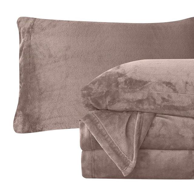 Elegant Comfort Luxuriously Soft 4-Piece Velvet Plush Flannel Sheet Set - Premium Quality - Cozy Warm, Anti-Static, Non Pilling Fuzzy Velvet Flannel Fleece Deep Pocket Sheet Set - Queen, Taupe