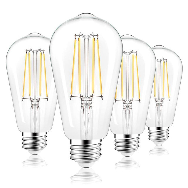 PARTPHONER LED Light Bulbs Dimmable Vintage Edison Bulb, E26 LED Bulb 60W Equivalent 720 Lumens, Neutral White 4000K, ST58 Antique LED Filament Bulb CRI 85+, Clear Glass, Pack of 4