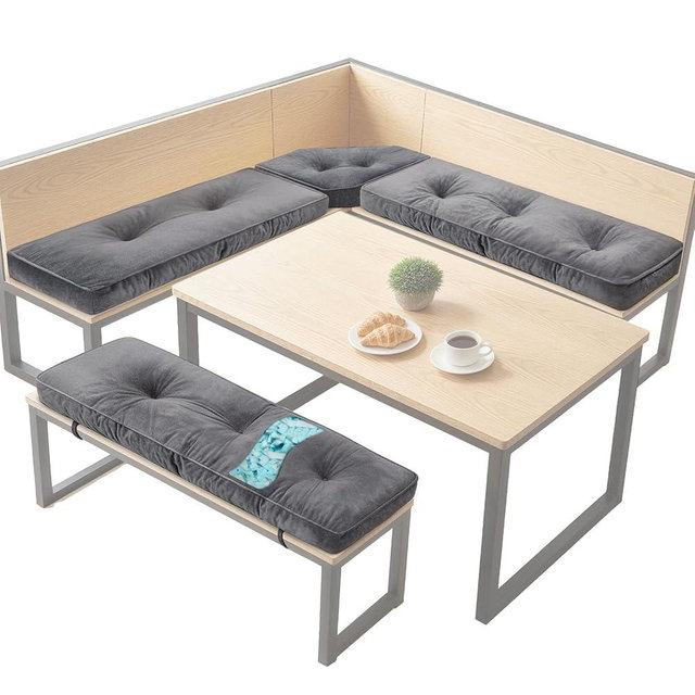 CRAURU 4 Piece Breakfast Nook Cushions Kitchen Corner Nook Cushion Set Shredded Foam Support 3 inch Thick Bench Seat Cushion Pad for Dining(Gray)