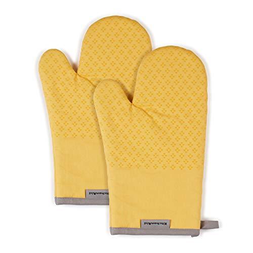 KitchenAid Asteroid Cotton Oven Mitts with Silicone Grip, Set of 2, Yellow