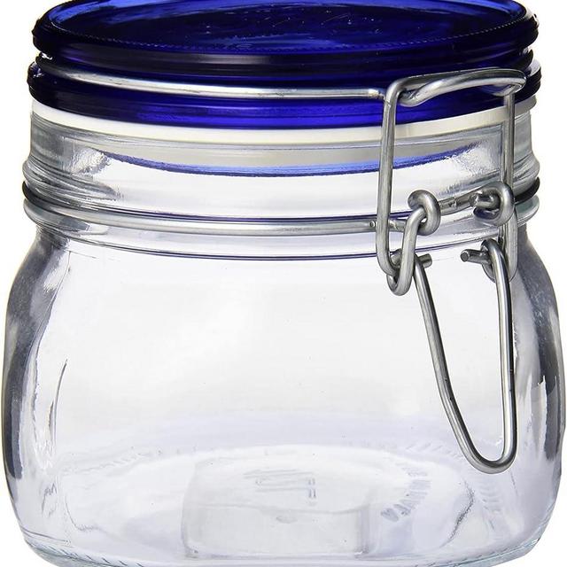 Bormioli Rocco Fido Square Jar with Blue Lid, 17-1/2-Ounce