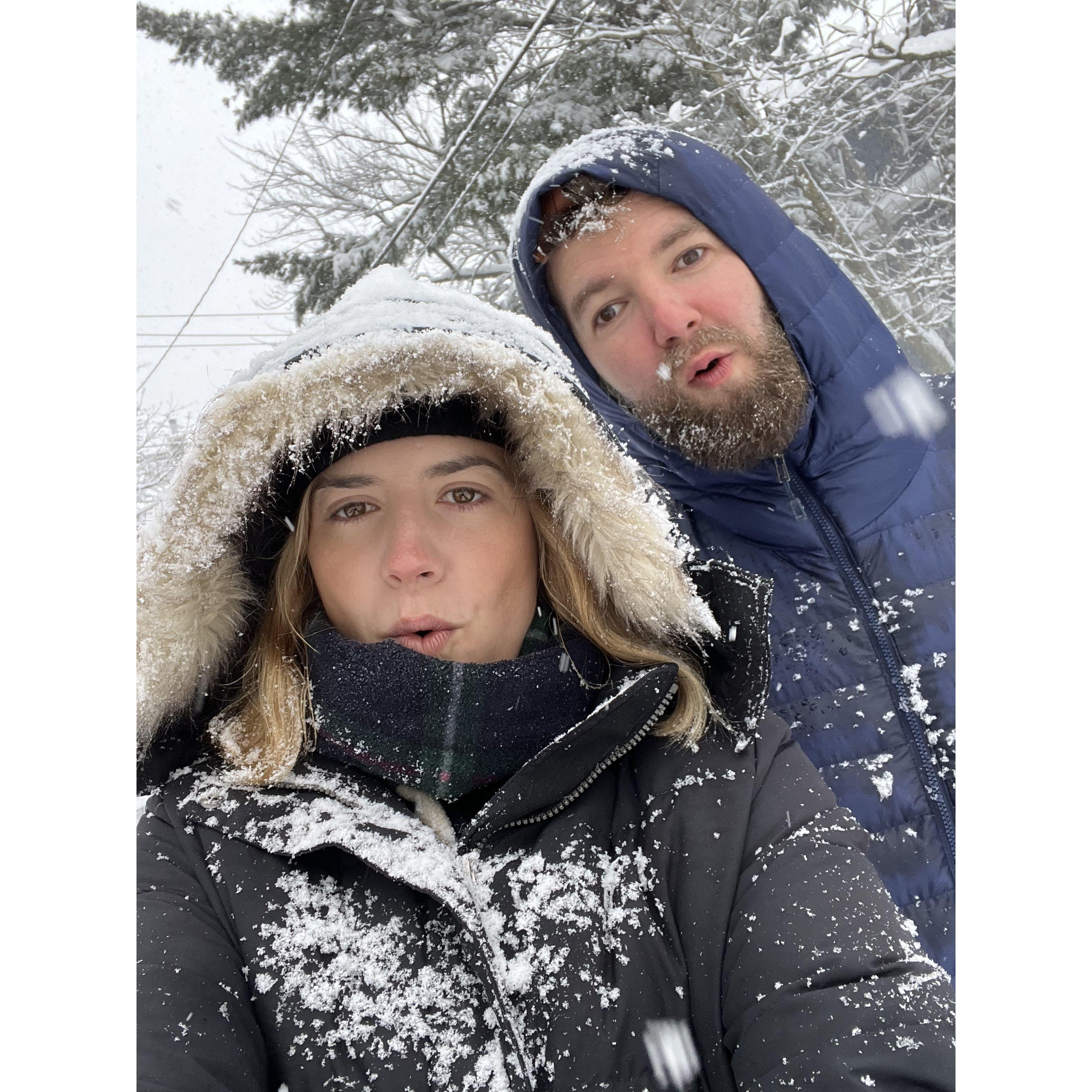 Brendan loves the snow. Caroline has learned to love the snow.. haha