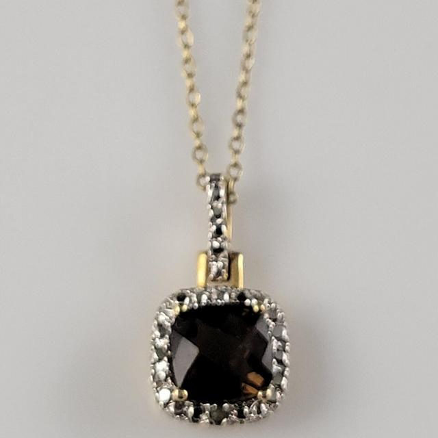 Vintage Smokey Topaz & White Sapphire Gold Vermeil Halo Necklace