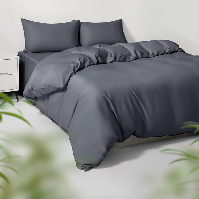 HOT SLEEPER SHEETS Full/Queen Duvet Cover Set, 100% Viscose Derived from Bamboo, 3 Pieces, 1 Zipper Closure Duvet Cover (90"x90") and 2 Pillowcases (20"x30") Cooling & Silky Soft (Dark Grey)