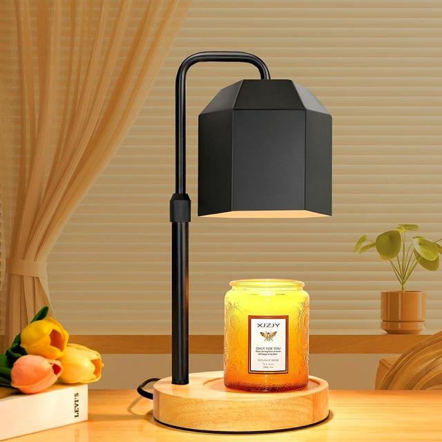 Candle Warmer Lamp with Timer,Electric Candle Warmer,Adjustable Height Dimmable Candle Warmer Lamp,Flameless Scented Candle Warmer,Compatible with Various Candles,A2-Wooden Black