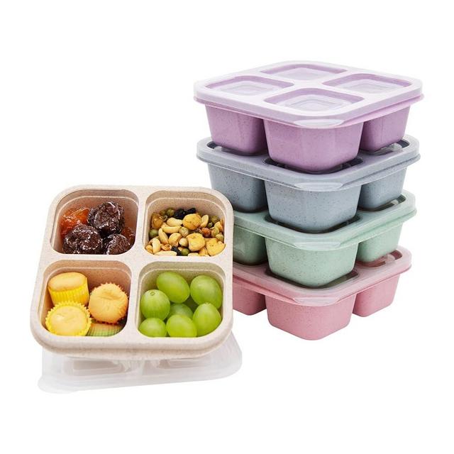 Luriseminger 5 Pack Bento Lunch Box，4 Compartment Snack Containers，Divided Snack Box，Meal Prep Lunch Containers FOR Kids/Toddle/Adults,Food Storage Containers for School, Work and Travel