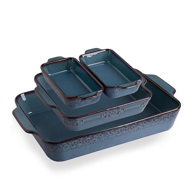 Sweejar Casserole Dishes for Oven, Ceramic Bakeware Set of 4, Rectangular Baking Dish with Handles, Lasagna Pans for Cooking, Gratin, Roasting, Banquet and Daily Use (Kiln-Change Blue)