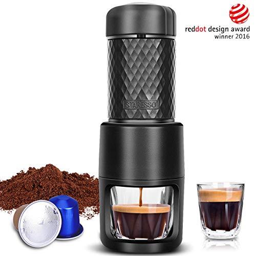 STARESSO Portable Espresso Machine - Manual Espresso for Rich & Thick Crema Mini Espresso Maker Compatible with Nespresso Pods & Ground Coffee Small Hand Espresso Maker for Travel Camping Office