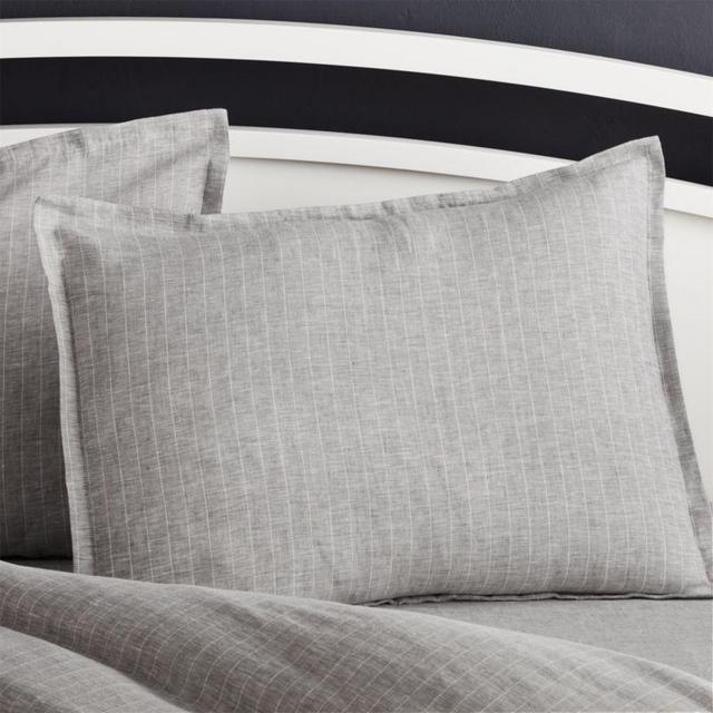 Linen Pinstripe Grey Standard Pillow Sham