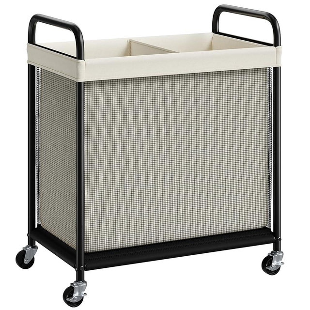 ELYKEN Laundry Hamper 2 Section, 100L Rolling Laundry Sorter with Removable Liner Bag, Laundry Basket with Wheels, Steel Frame with Metal Handle, Clothes Hamper Cart for Laundry Room & Bedroom