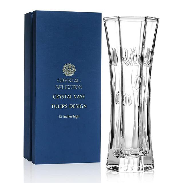 Crystal Clear Crystal Vase,, 12 high, for Flowers & Decor, Tulip Design, Lovely Nice Shiny Piece, Suitable for All Occasions, Perfect as