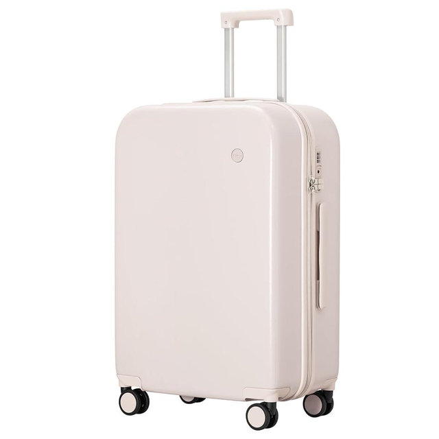 mixi Luggage Suitcase with Spinner Wheels, Hardside Rolling Suitcase PC with Cover & TSA Lock Lightweight Travel Case 24in Checked in, Off White（Slight Pink）