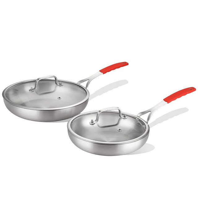 DELARLO Tri-ply Stainless Steel Frying Pan Set with Lid 8" 10" Induction Skillets Chef's Pan,Pots and Pans Set Kitchen Cookware Frying Pan Set Dishwasher and Oven Safe