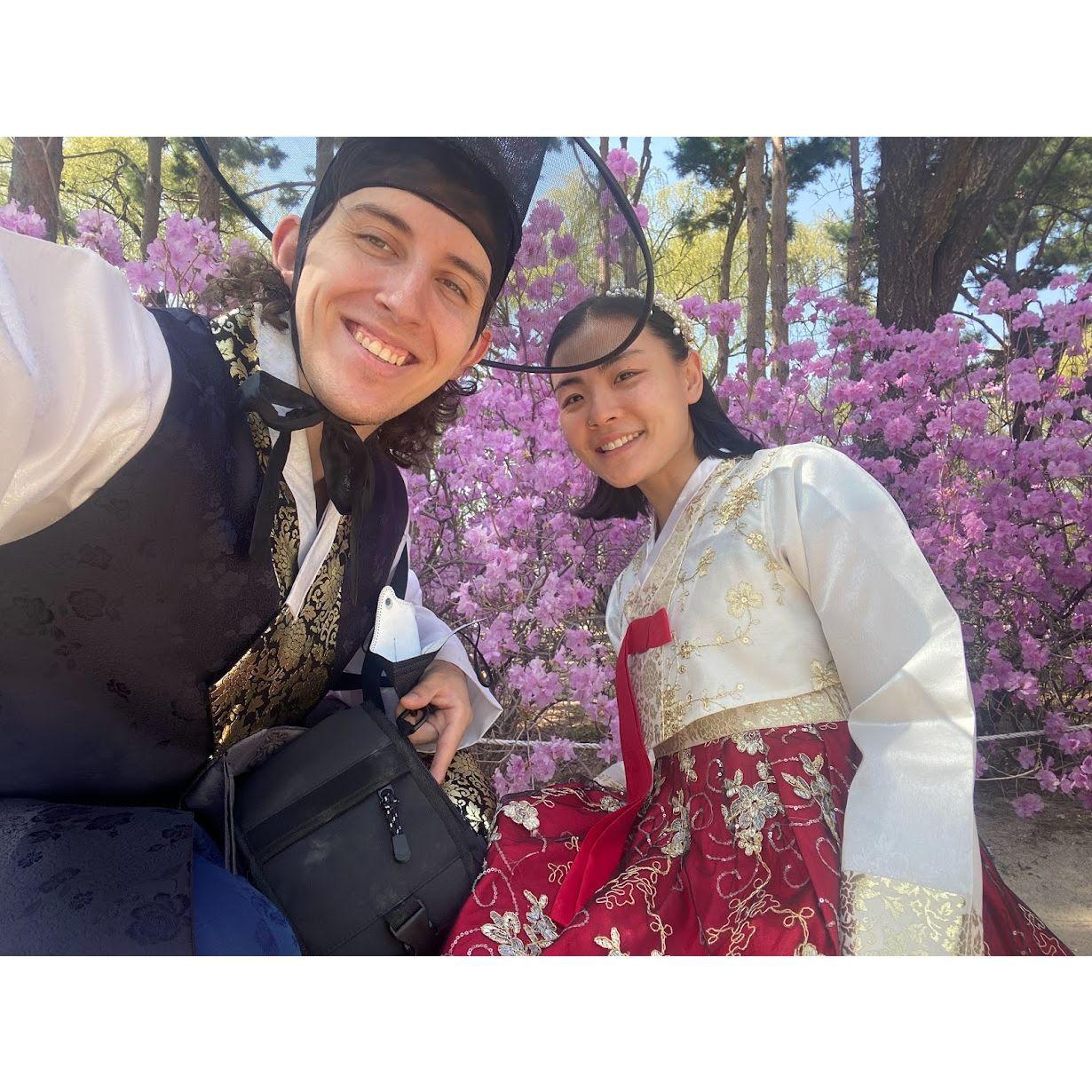 Gardens of Gyeongbok Palace in our Hanboks
