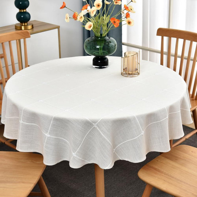 Zobesta White Round Tablecloth Round Table Cloth 53 Inch, Circle Table Cover Round Washable Farmhouse Tablecloth for Kitchen, Wedding, Party, Outdoor