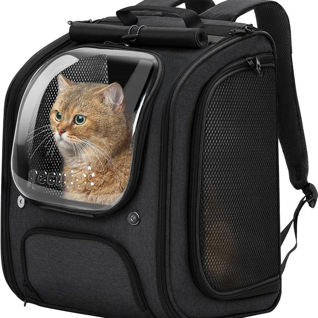 Pecute Cat Backpack Carrier, Large Space Cat Bubble Backpack, Breathable Cat Carrier, Shaded Dog Backpack Carrier, Ergonomic 3D Design for Travel, Hiking, Suitable for Shopping, and Vet, Black