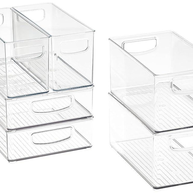 iDesign Stackable Pantry Bins, 2 Small, 2 Medium, and 2 Large Bins, 6 Pack, Clear, Made in USA