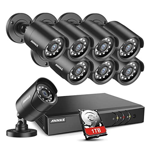 ANNKE 5MP Lite Security Camera System Outdoor 8 Channel H.265+ DVR and 8X1920TVL IP66 Weatherproof Home CCTV Cameras, Smart Playback, Instant Email Alert with Images, 1TB Hard Drive-Y200