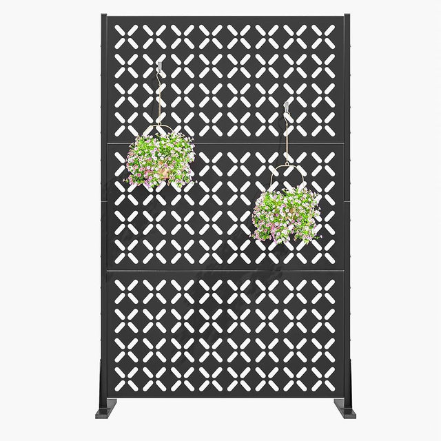 72 Inch Metal Outdoor Privacy Screen Panel, Decorative Privacy Fence for Patio, Garden & Yard, Trash Can Fence Screen, Freestanding, X-Black