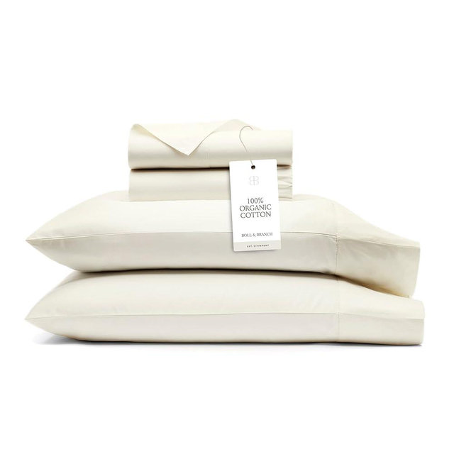 BOLL & BRANCH Signature Hemmed Sheet Set - King + Standard, Cream - Luxury 100% Organic Cotton - Includes 1 Flat, 1 Fitted, 2 Standard Size Pillowcases - Buttery Soft