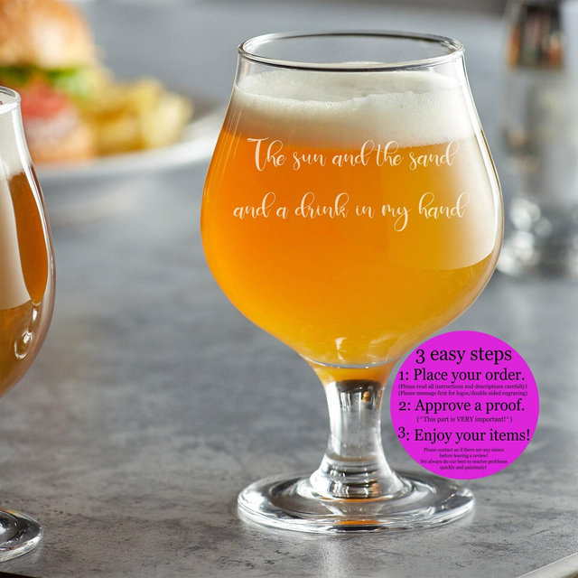 Craft Beer Glass, 13 oz Belgian Tulip - Personalized, Engraved, Laser Etched - Monogram, Initials, or Inscription