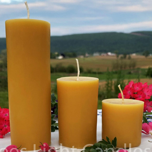 Pillar Candle Set 100% Natural Beeswax / Handmade in USA / Pure Yellow Beeswax Naturally / Large Pillars / 2 Inch Set of Cylinder Candles