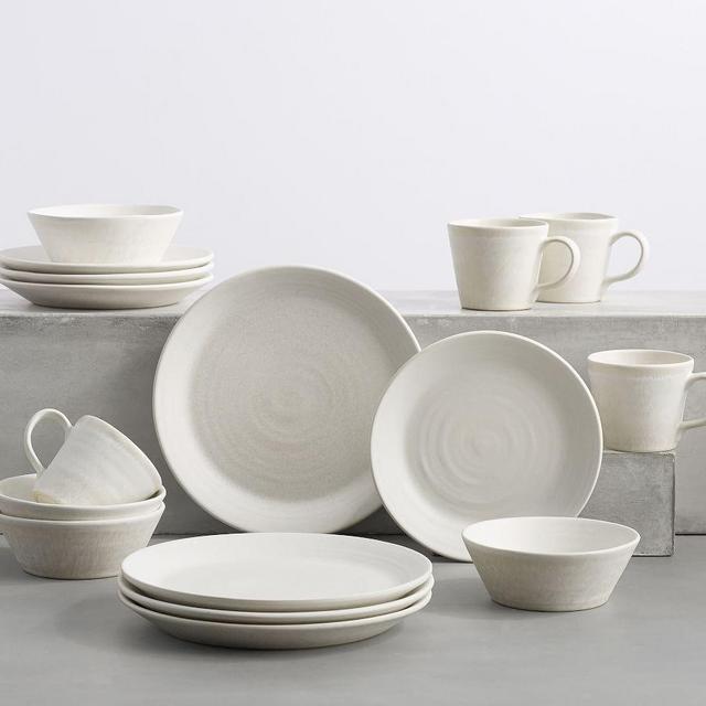 Larkin Reactive Glaze Stoneware 16-Piece Dinnerware Set - White