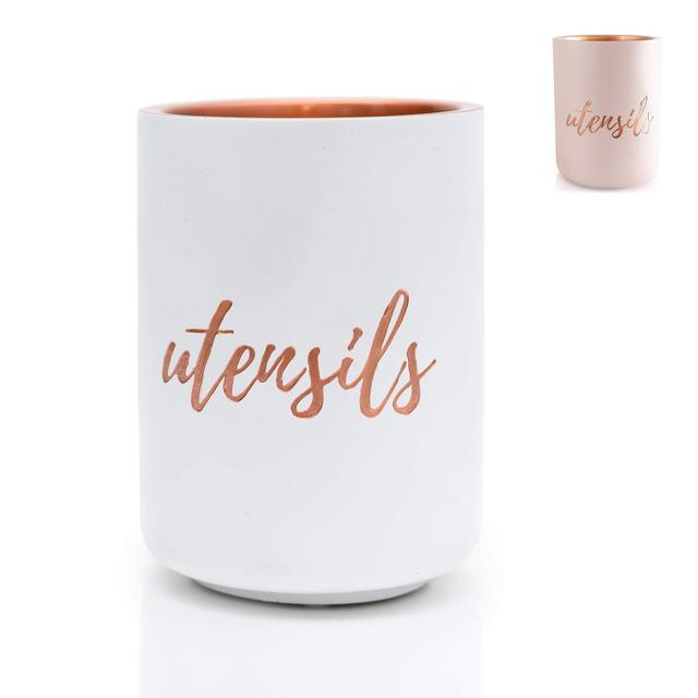 White and Copper Utensil Holder and Organizer, Cement - Copper Utensil Crocks for Copper Kitchen Decor …
