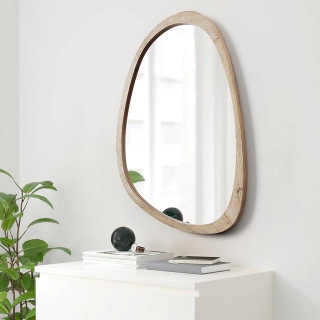 Irregular Wall Mirror for Decor,Wood Asymmetrical Mirror Modern Large Vanity Bathroom Mirror,20 x 30 inch Unique Decorative Mirror for Entryway,Bedroom,Living Room,Washroom