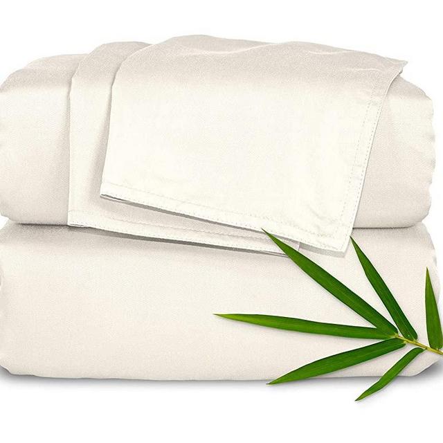 Pure Bamboo Sheets - Queen Size Bed Sheets 4pc Set - 100% Organic Bamboo - Incredibly Soft - Fits Up to 16" Mattress - 1 Fitted Sheet, 1 Flat Sheet, 2 Pillowcases (Queen, Ivory)